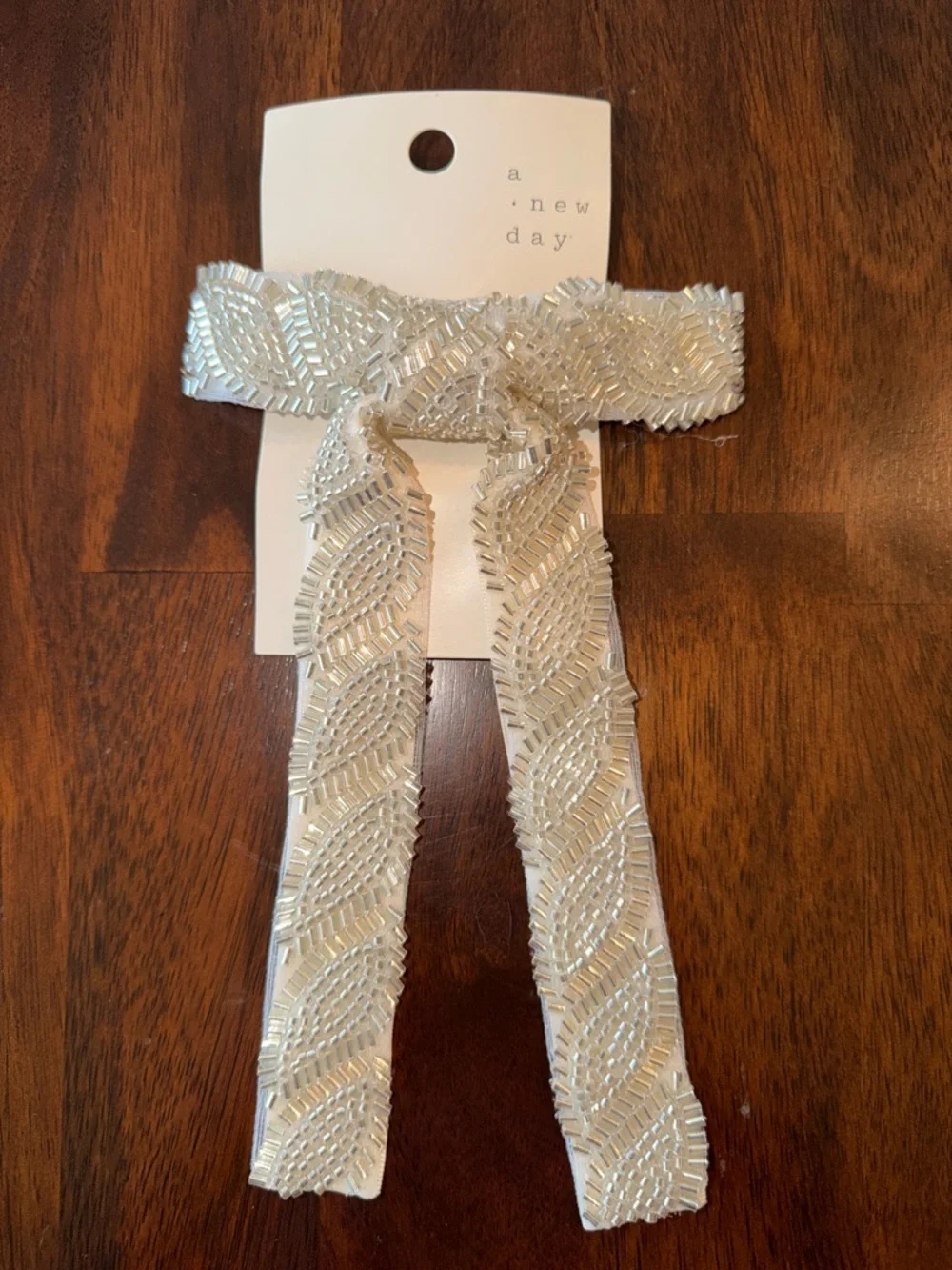 NEW! a new day Cream Beaded Ribbon Hair Bow